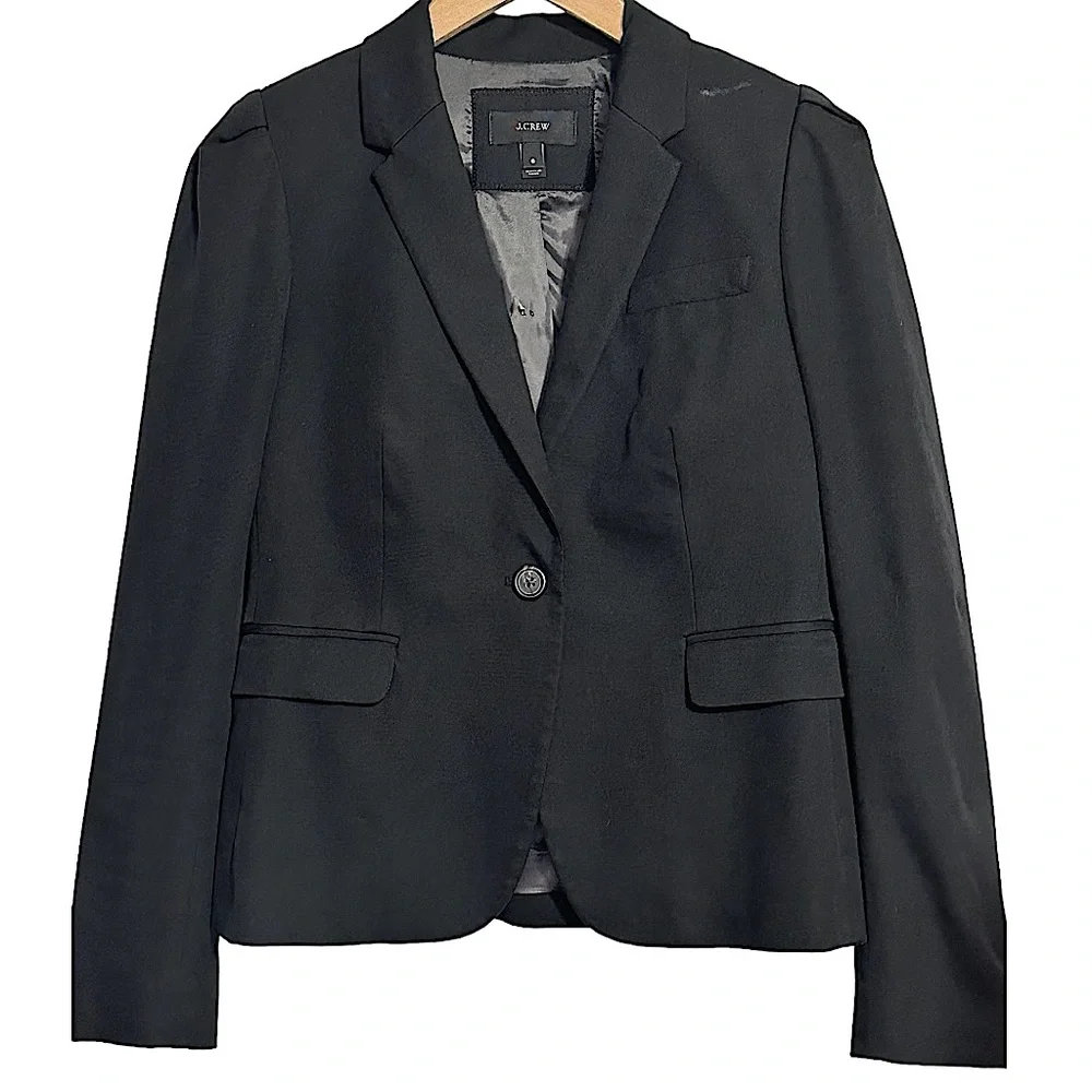 J Crew Black All Season Cotton Bi-Stretch  One Button Closure Blazer Jacket - Picture 12 of 13